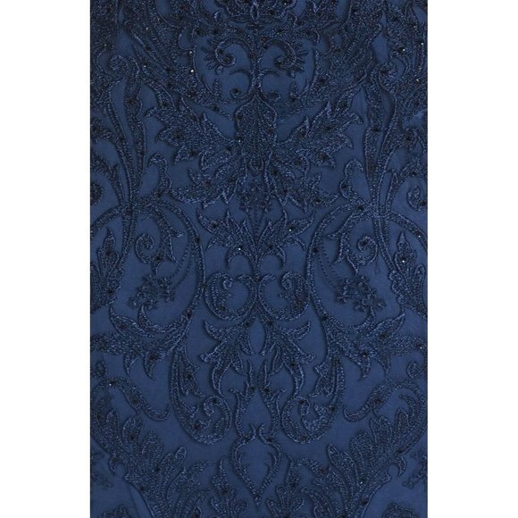 LA FEMME Navy Blue Beaded Crystal Lace Cocktail Dress Navy Blue 8 NEW $478 - Picture 6 of 12